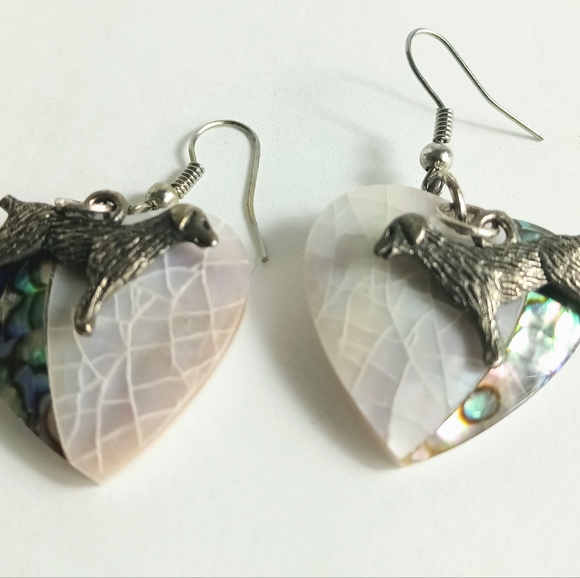 Natural Handcrafted Mother of Pearl Abalone Heart and Dog Charm Earrings - Picture 7 of 10